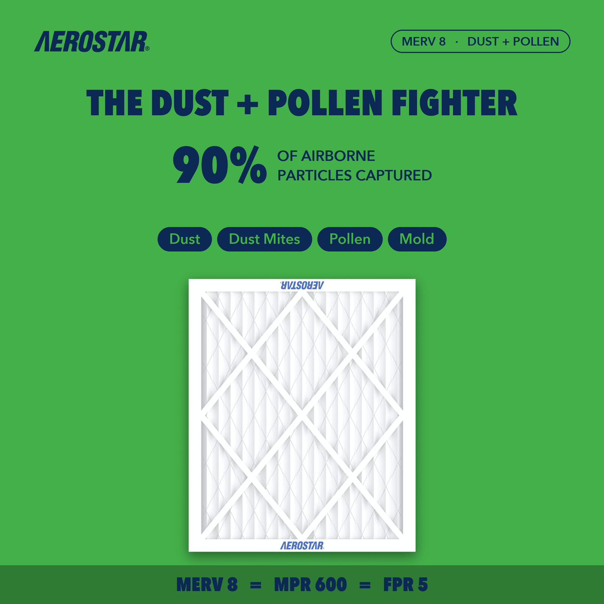 Aerostar 20x25x1 MERV 8 Air Filter, Pleated AC Furnace HVAC, Dust Pollen Pet Dander, 6 Pack