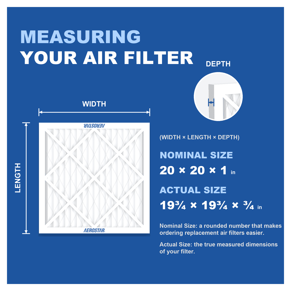 Aerostar 20x20x1 MERV 8 Air Filter, Pleated AC Furnace HVAC, Dust Pollen Pet Dander, 6 Pack
