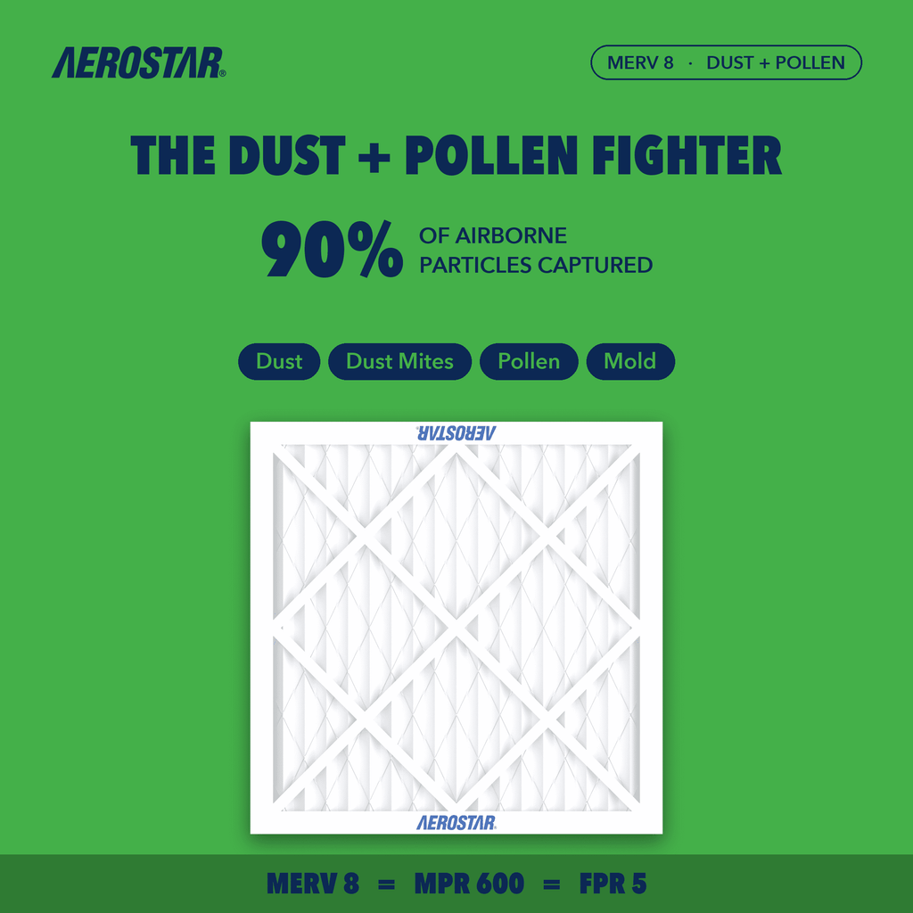 Aerostar 20x20x1 MERV 8 Air Filter, Pleated AC Furnace HVAC, Dust Pollen Pet Dander, 6 Pack