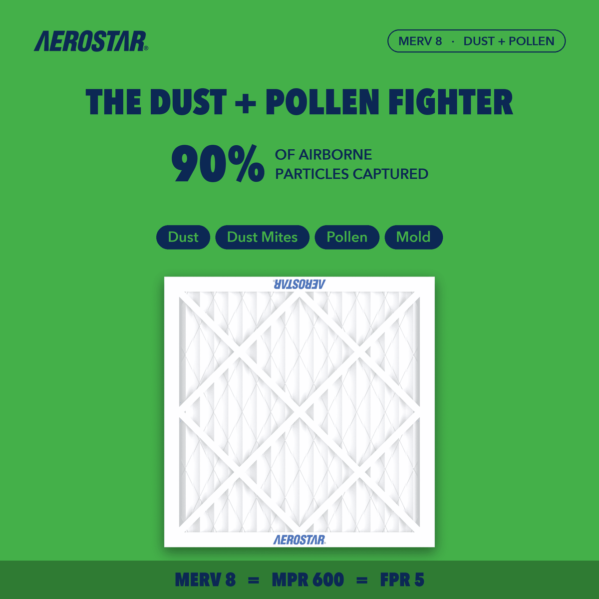 Aerostar 20x20x1 MERV 8 Air Filter, Pleated AC Furnace HVAC, Dust Pollen Pet Dander, 6 Pack