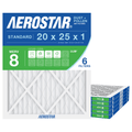 Aerostar 20x25x1 MERV 8 Air Filter, Pleated AC Furnace HVAC, Dust Pollen Pet Dander, 6 Pack